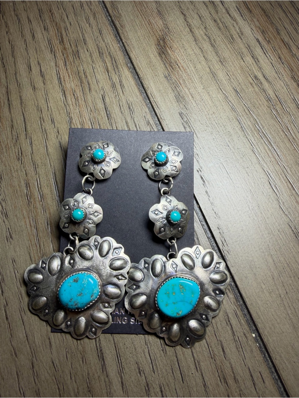 Navajo Made by Gabrielle Yazzie Flower Drop Kingman Turquoise Earrings